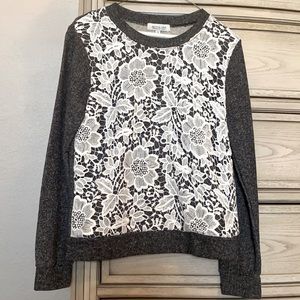 Lace Floral Overlay Gray Sweatshirt